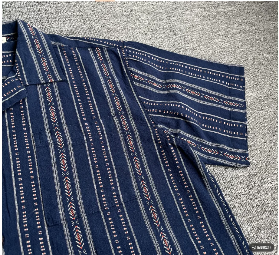 Neue Retro-Hemden im amerikanischen Stil mit kubanischem Kragen und Streifenmuster, Herren Ethno-Stil, 100% Baumwolle, Freizeithemden, Sommer-Kurzarmhemden für Männer – Detail 4