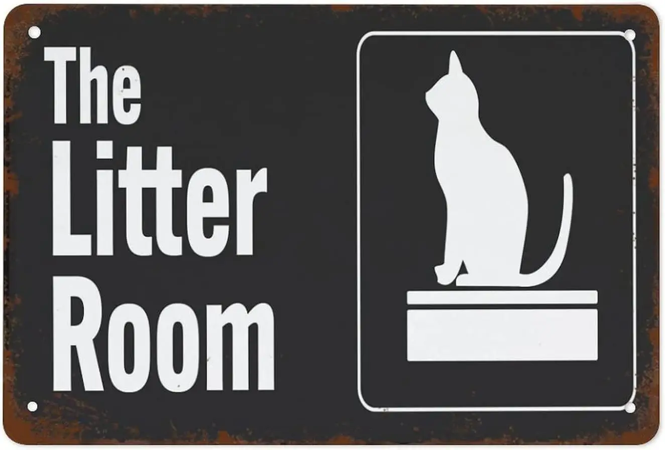 Retro Metal Tin Sign The Litter Room Sign, Funny Cat Office Sign for Pet & Pet Parents Vintage Wall Decor for Home Cafe sign