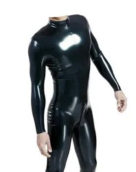 Latex Gummi Gummi schwarz Fitness Catsuit Cosplay Bodysuit Sport engen Anzug hinten Reiß verschluss 0,4mm S-XXL