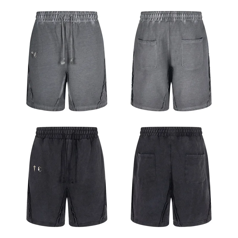 Thug Club Hip-Hop style patchwork washed and distressed metallic silver jewelry loose shorts