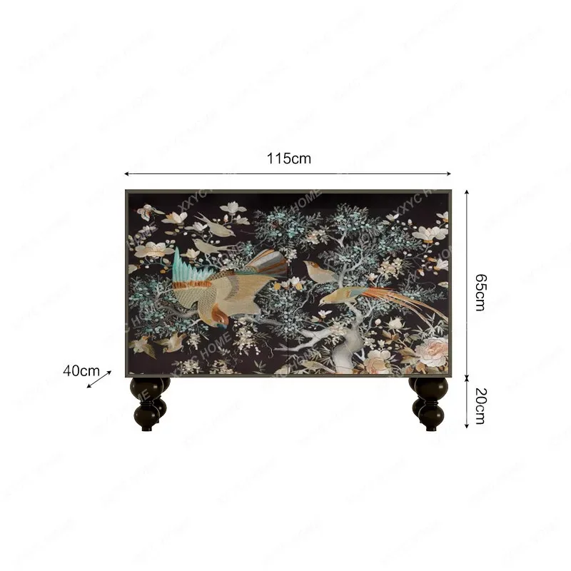 AA Vintage Style Peacock Decor Four-Drawer Cabinet Living Room Storage Multi-Functional Side Cabinet