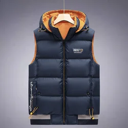 Men's Down Cotton Jacket 2024 Winter Casual Thickened Warm Double-sided Wearing Vest Street Fashion Detachable Hooded Parka Ski