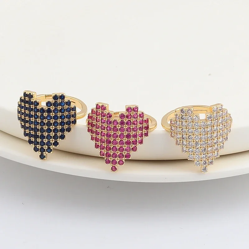 Big Heart Full Crystal Rings For Women BOHO Love Heart Micro Cubic Zirconia Trendy 2024 Female Finger Statement Fashion Jewelry