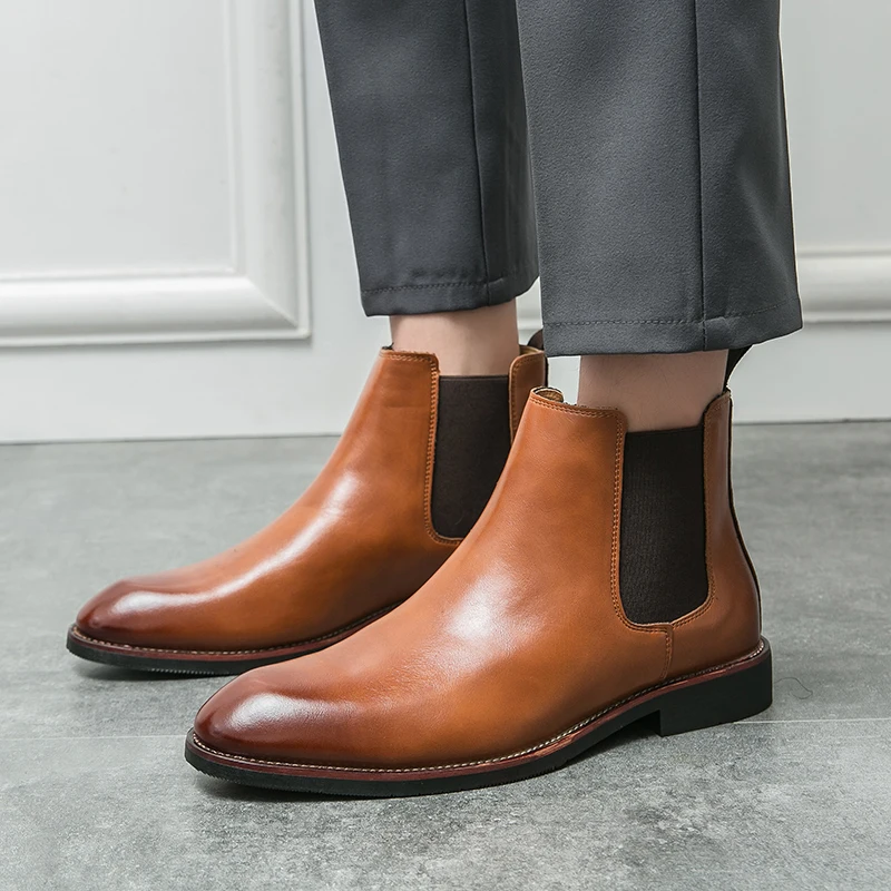 Shoes for Man Chelsea Boots Brand Retro Comfortable PU Leather Waterproof Ankle Boots Anti Slip Black Brown Shoes Mens Boot