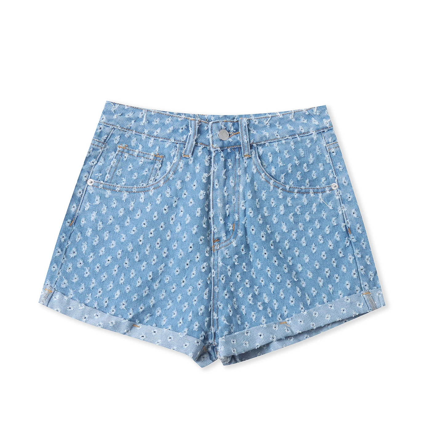 High Waist Slim Fit Denim Shorts Women's Fashionable Versatile Hollow out Flocking Hot Pants Casual Style Spring 2026
