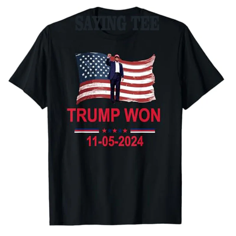 

President Trump Wins 2024 Election T-Shirt Pro Trump Won Men Clothing US Flag Graphic Outfit Y2k Tops Saying Tee Novelty Gifts