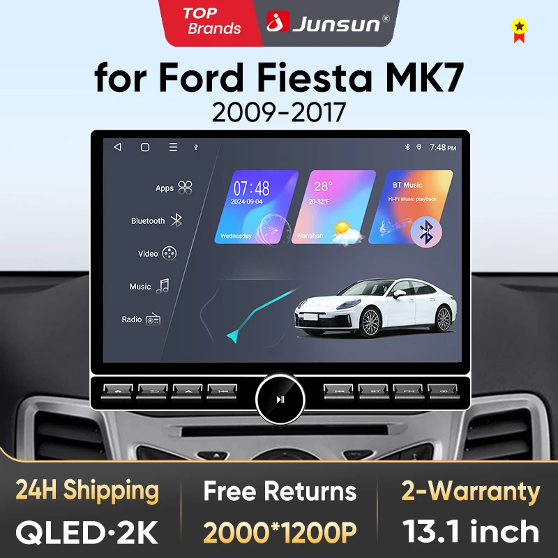 Junsun 13,1″ QLED Wireless CarPlay Android Auto Autoradio für Ford Fiesta Mk7 2009-2017 Intelligente Systeme DSP SWC RDS GPS FM