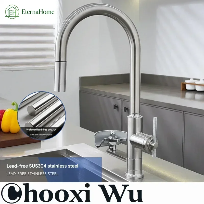 Kitchen Faucet with Cup Washer Multi Function Pull Out Stream Sprayer Kitchen Sink Faucets Deck Mounted Hot Cold Water Mixer Tap
