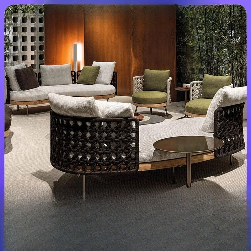 

Customizable Nordic Teak Rattan Sofa