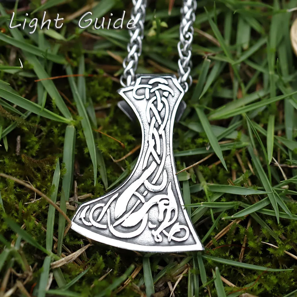 2022 NEW Men\'s 316L stainless-steel Viking Celtic dragon Axe Pendant Necklace scandinavian Rune Jewelry Gift free shipping