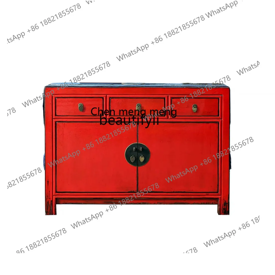 New Chinese retro, solid wood red paint dining edge, shoe cabinet entrance, storage, multi-purpose cabinet
