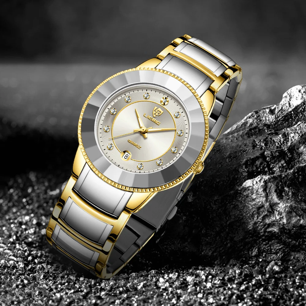 LIEBIG Business Mens Watches Style Luxury Watch Men Gold Stainless Steel Strap Quartz Women\'s wristwatch Clock relogio masculino