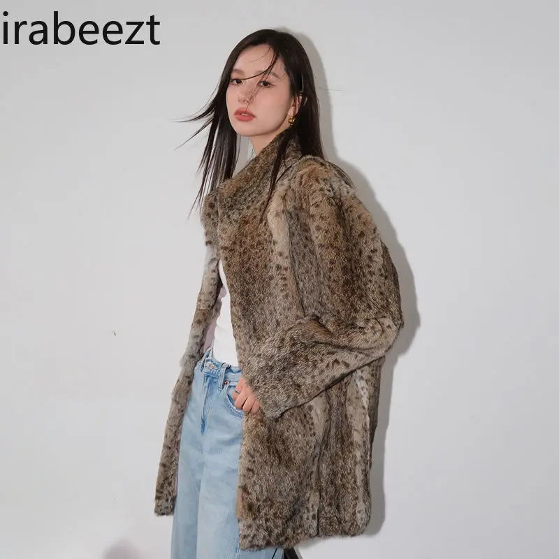 Chaqueta gruesa De piel De leopardo Para Mujer, abrigo clásico De cuello alto, China continental, Invierno