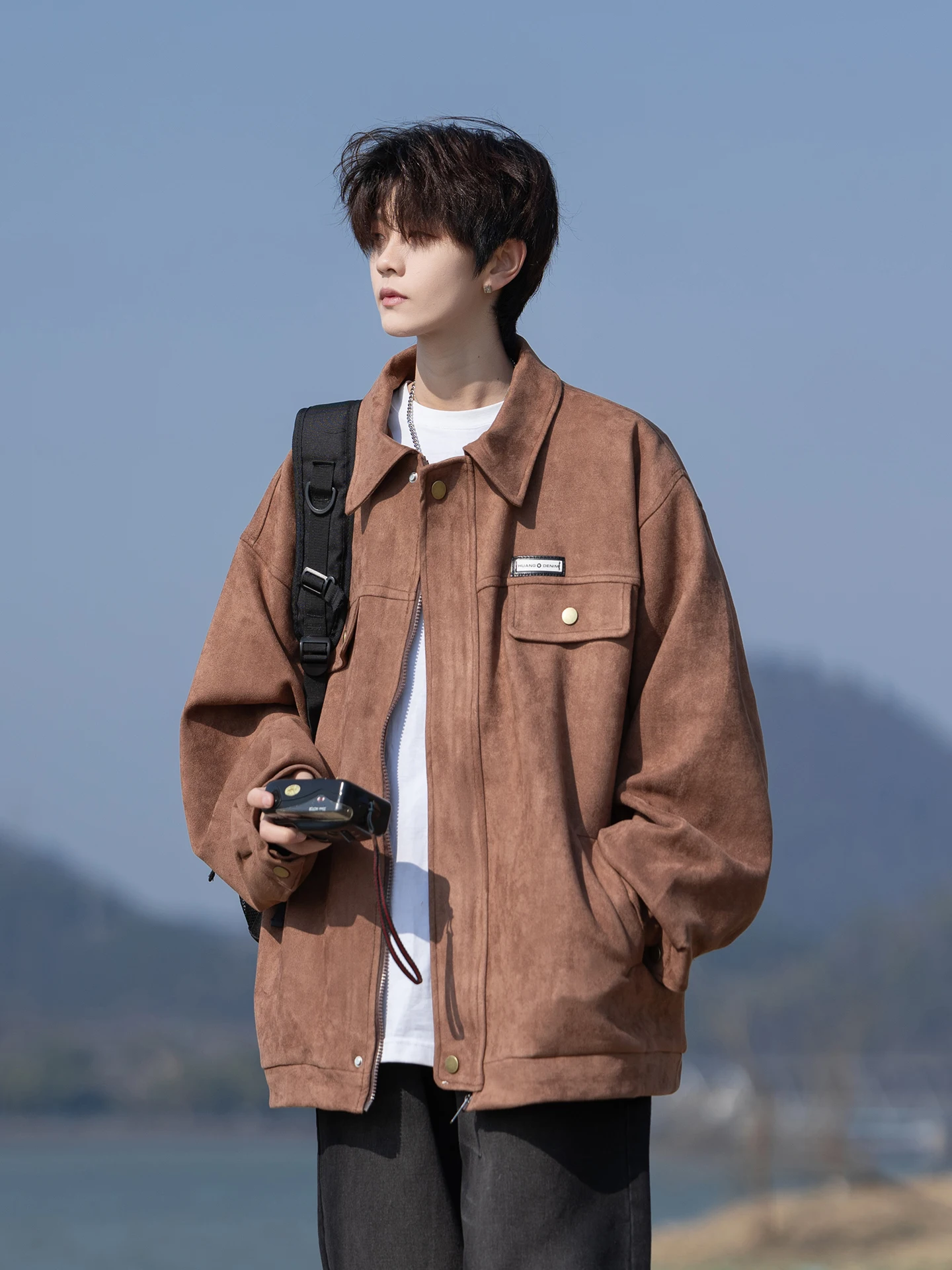 

Американская замшевая рабочая одежда в стиле ретро, мужская весенне-осенняя новая модная тяжелая куртка большого размера, повседневная свободная посадка