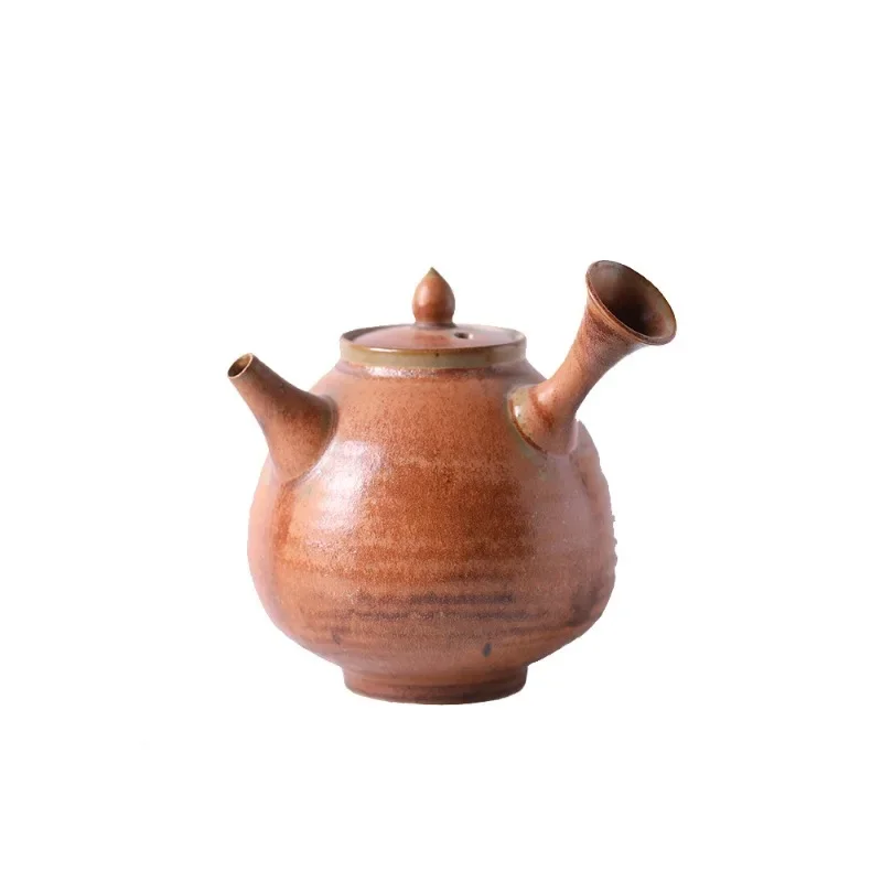 

Coarse pottery bubble teapot retro side handle single pot handmade ceramic pot set kettle