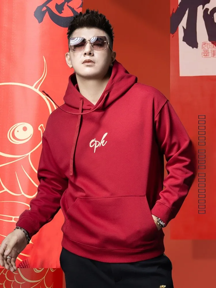 

Ankora Red Hoodie Sweatirt Men's Loose Fit Casual Hooded Jaet Year of Birth Faion Brand Cotton Polyester Blend Autumn W...