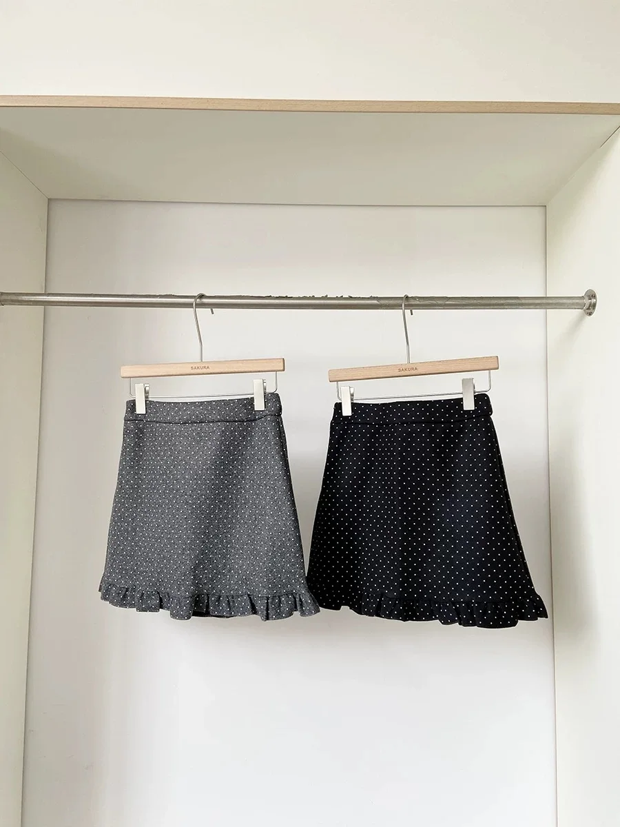 

Женская осенне-зимняя короткая юбка в горошек с рюшами, женская уличная одежда, милая шерстяная юбка с высокой талией