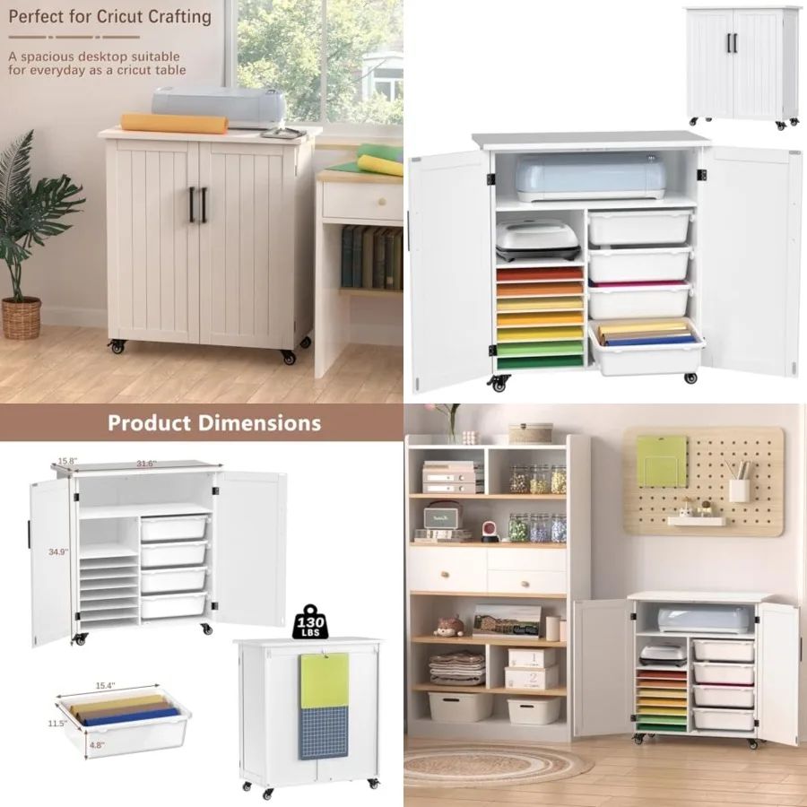 

Тележка для рукоделия, совместимая с машиной Cricut, стол для Cricut с тумбой для хранения, передвижная тележка-мебель с выдвижными ящиками, разработанная для аксессуаров.