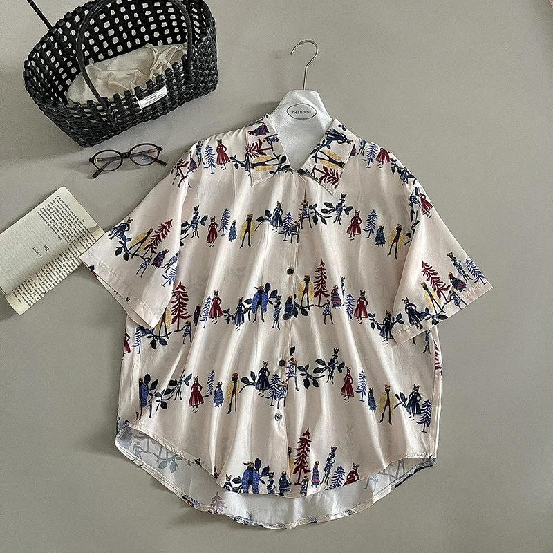 

Wedbleser Personalized Floral Short Sleeved Lapel Shirt 2025 Summer New Korean Women Clothing Personalized Loose Beach Cardigan