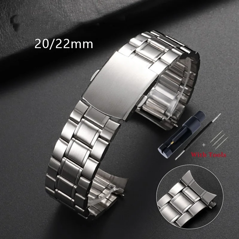 

20mm 22mm Stainless Steel Curved Arc Watch Strap Replacement for Women Men Universal Watch Band Bracelet Accessories with Tool