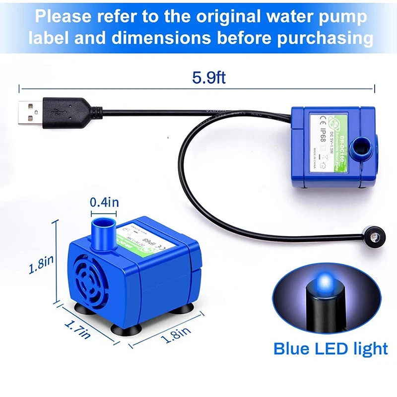 Mini DIY Low Noise Motor Pump 5V DC USB Water Pumps Accessories DR-DC160 for Pet Cat Drinking Bowl Water Dispenser Pet