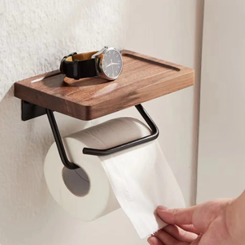 Porta carta doppio caldo con ripiano Porta WC a parete in legno Porta asciugamani di carta igienica per cucina bagno