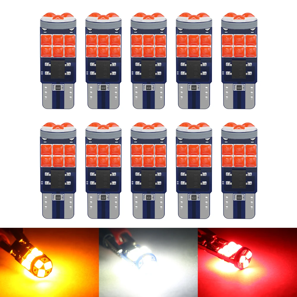 10X High Bright LED T10 W5W 194 168 For Car Interior Light Canbus 3030SMD License Plate Lamp White Red Yellow Ice Blue 12V Diode