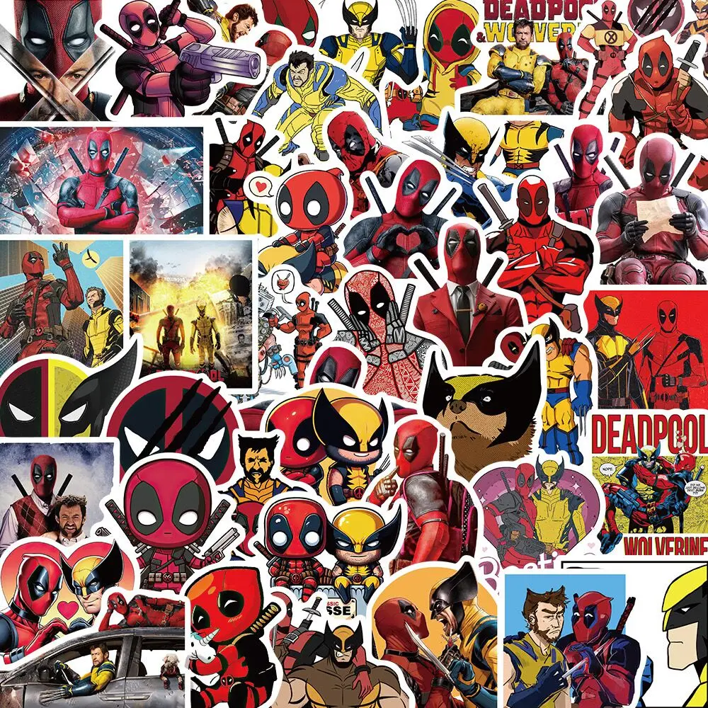 10/50PCS Cool Marvel Superhero Deadpool Wolverine Stickers Disney Movie Decals DIY Skateboard Notebook Phone Sticker Kids Toy