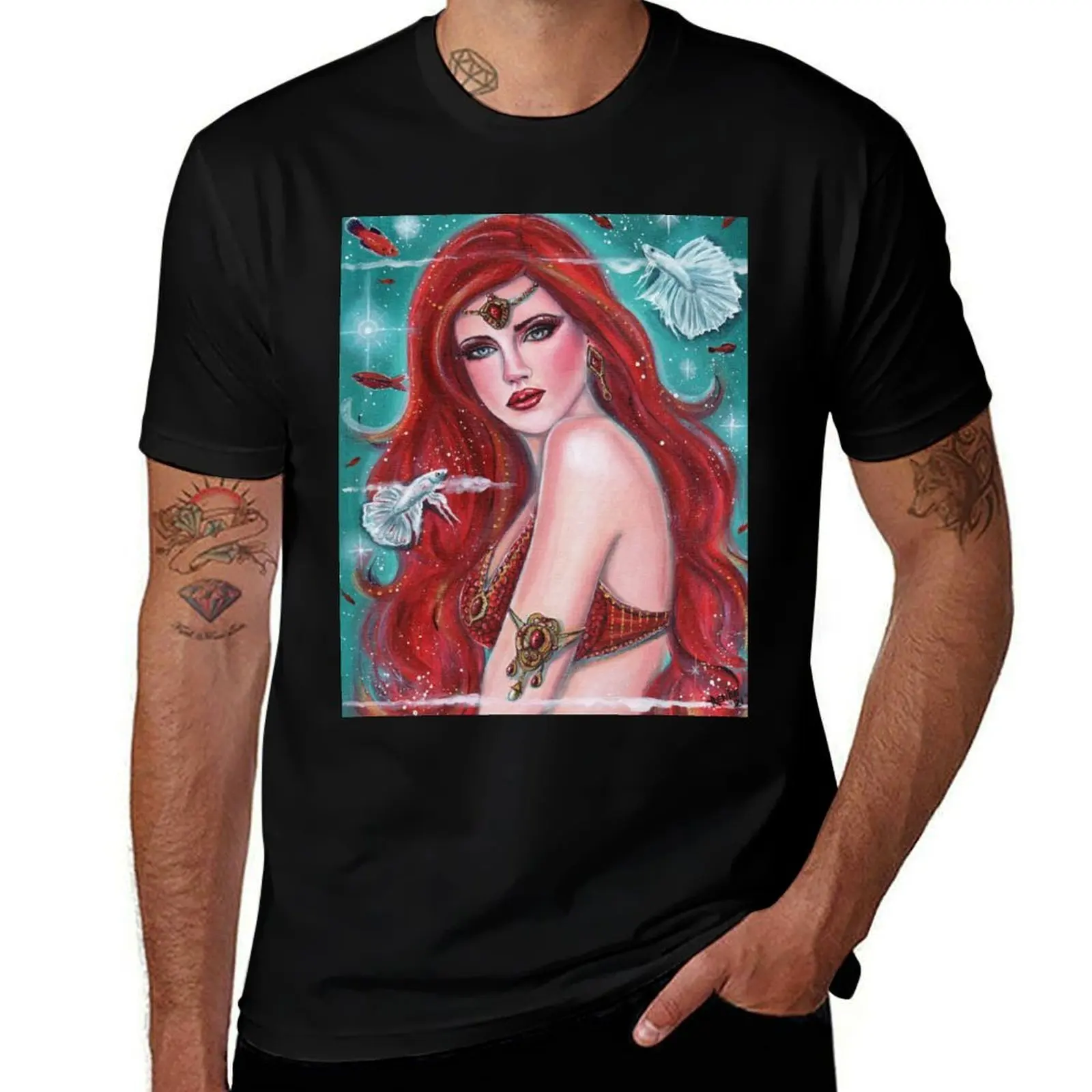 Ruby Carmina red mermaid art by Renee Lavoie T-Shirt Gym Wear Breathable Short Sleeve Tee T-Shirt