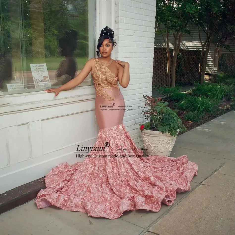 Pink Sweetheart Long Prom Gowns For Black Girls Sparkly Sequined Evening Dresses Beaded Applique Birthday Party Formal Gown