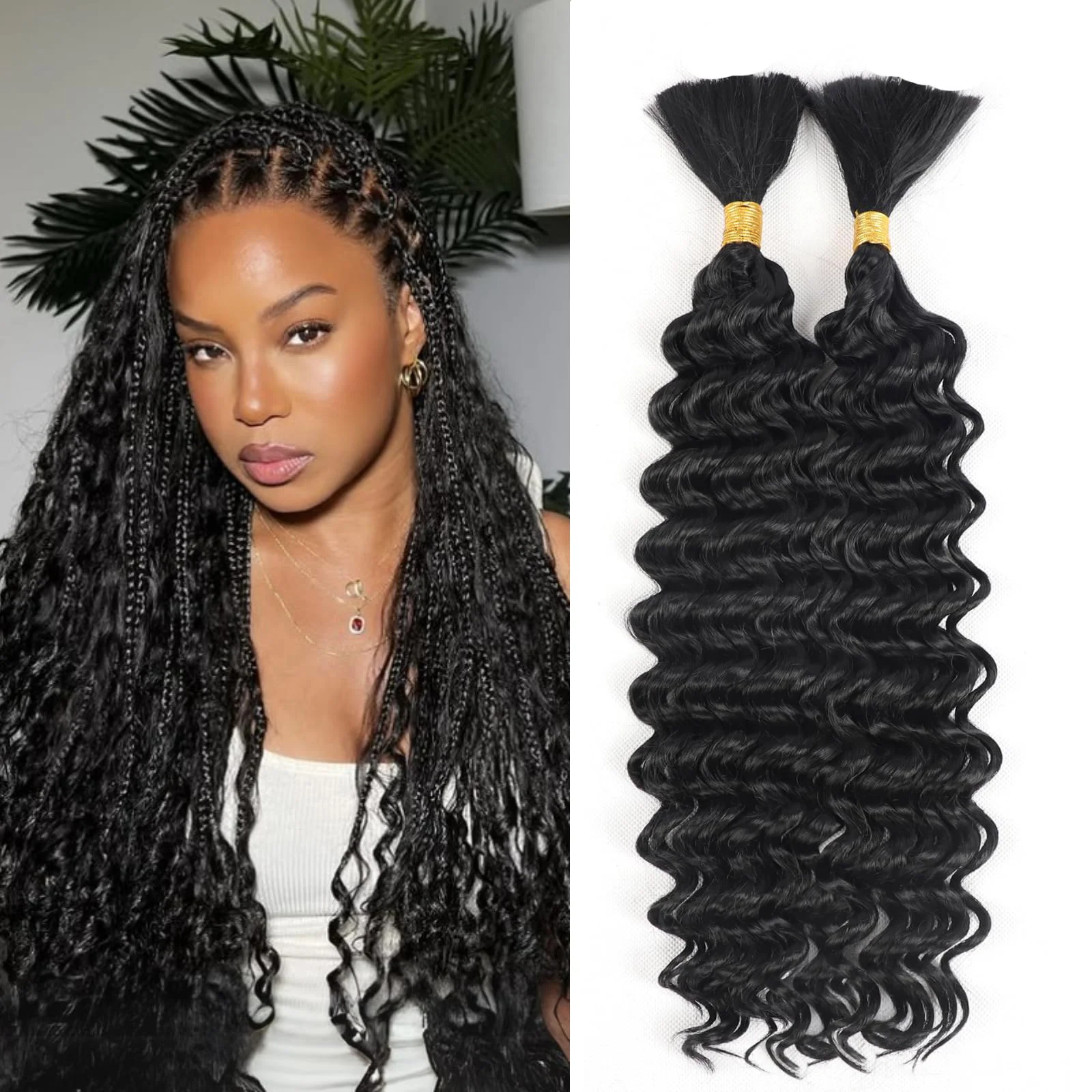 Extensiones de cabello brasileño sintético con ondas de agua profunda de 22 pulgadas - 180 g, extensiones de trenza rizadas sueltas para trenzas y peinados bohemios