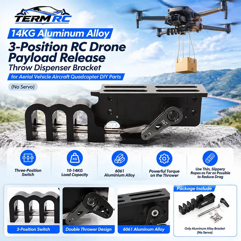 14KG Aluminum Alloy 3-Position RC Drone Payload Release Throw Dispenser Bracket for Aerial Vehicle Aircraft Quadcopter DIY Parts