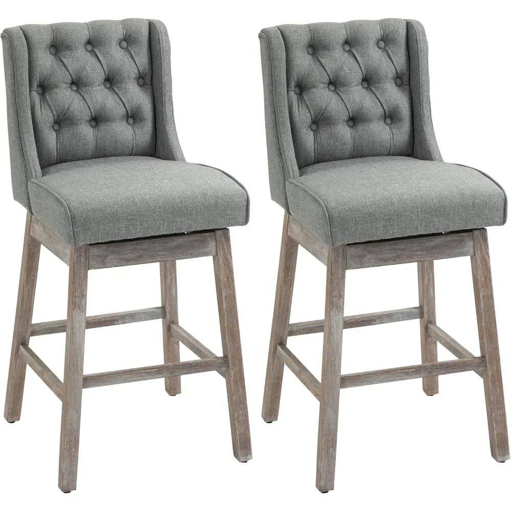 

Bar Height Bar Stools Set of 2, 180 Degree Swivel Barstools, 30" Seat Height Bar Chairs with Solid Wood Footrests