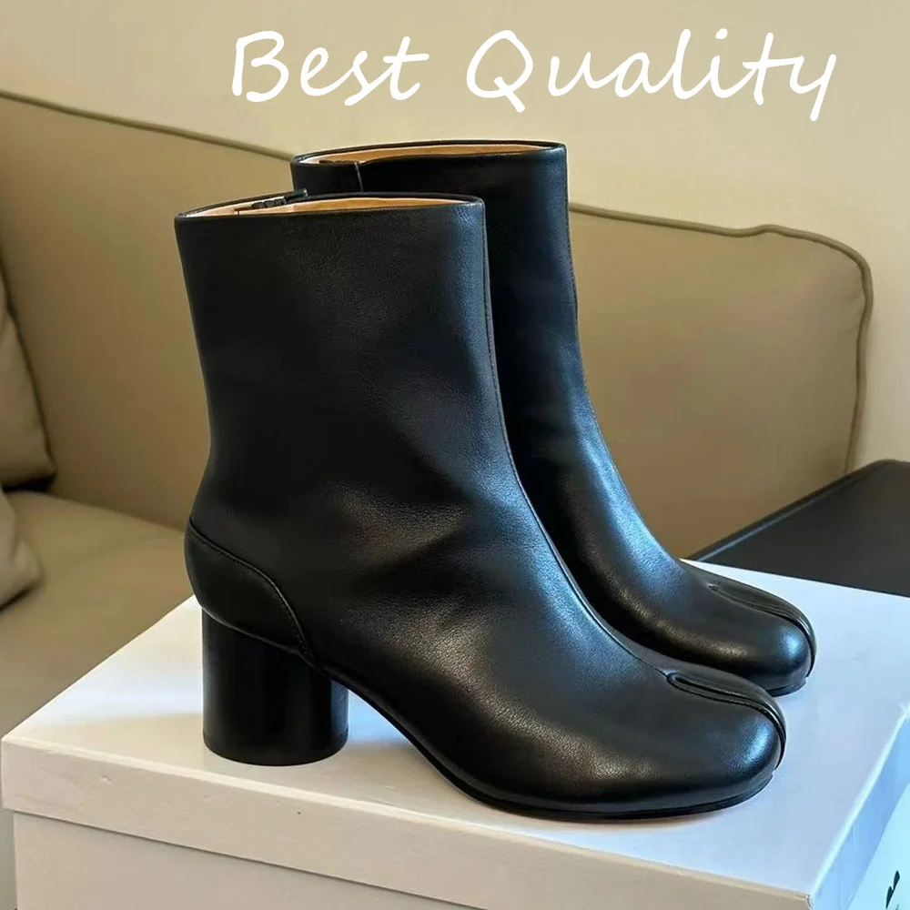 

2024 Summer Women's Genuine leather Short boots Splitting toes Round heel Solid Color Short Ankle Boots Luxury Quality