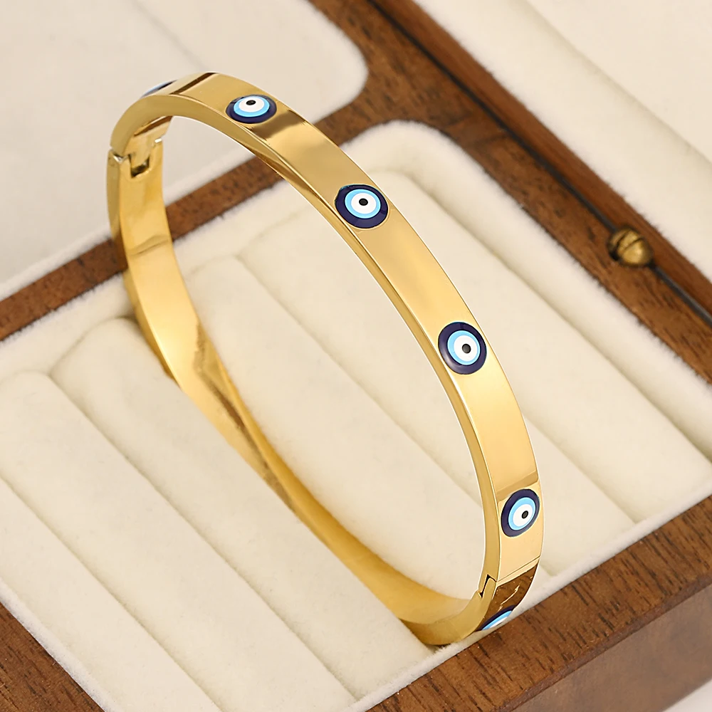 Gold Plated Evil Eye Cuff Bracelet, Unisex Gift