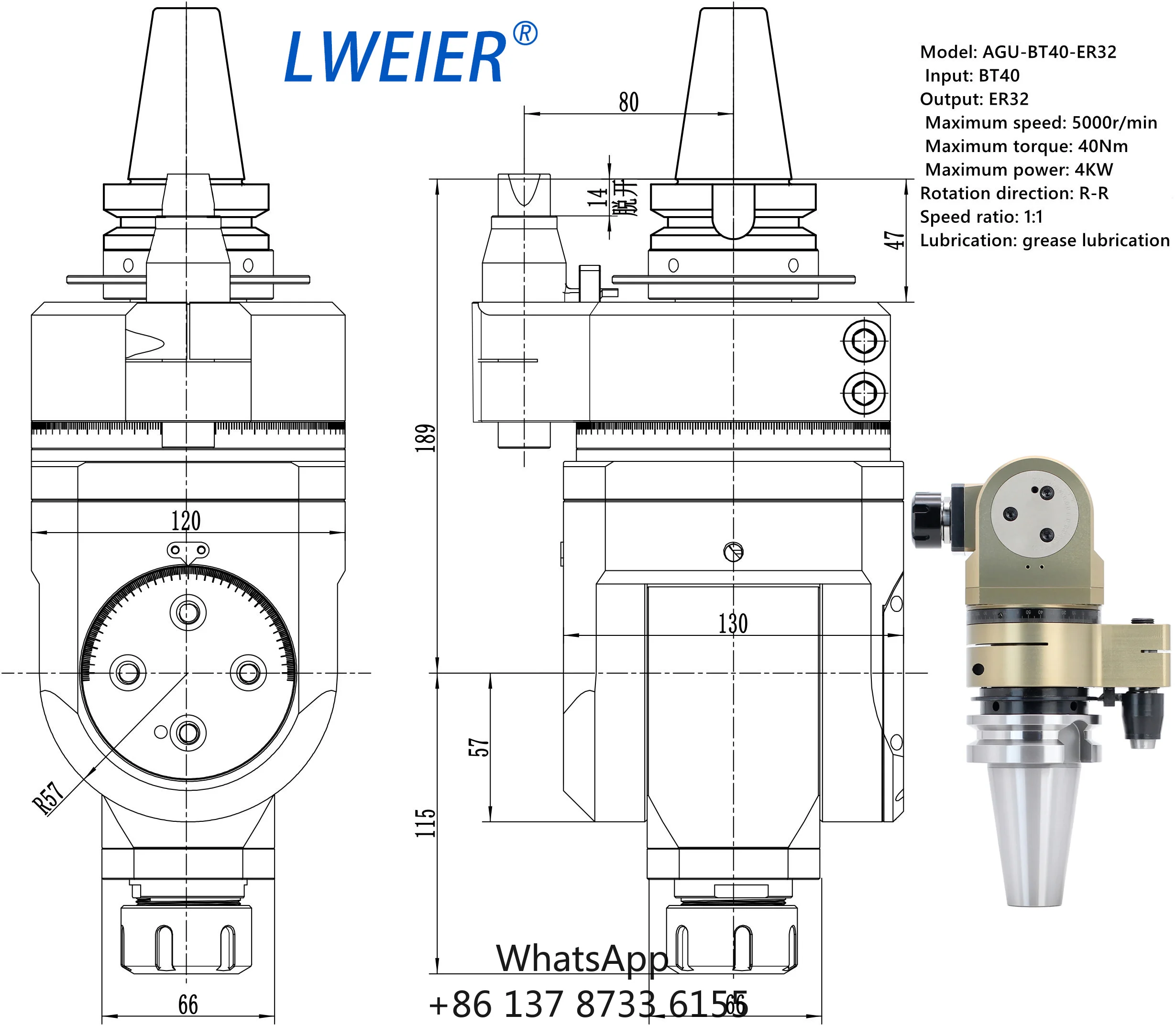 Universal Angle Head Universal Milling Head 360 °+180 ° Adjustable Angle BT30/BT40/BT50