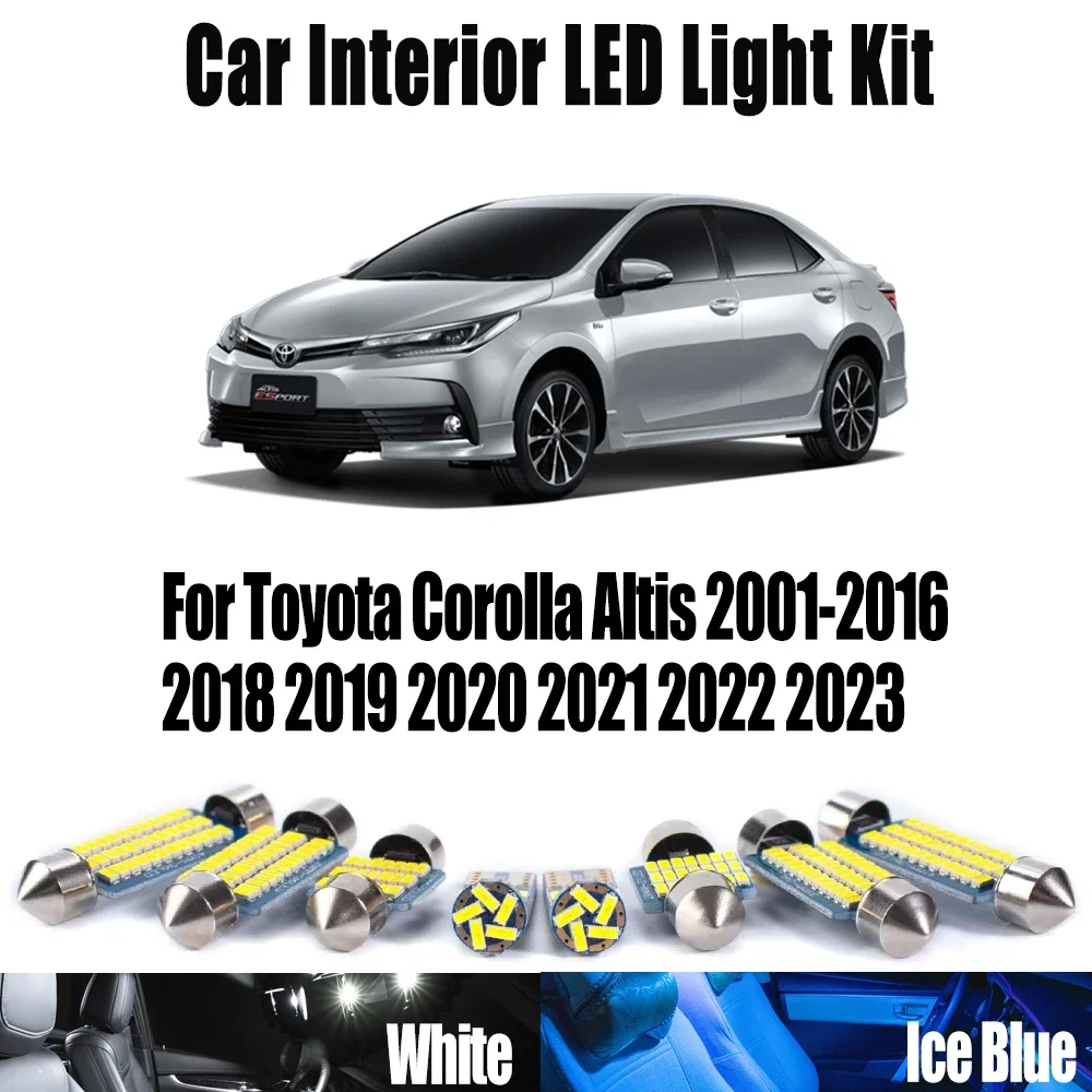 Canbus LED Interior Vanity Mirror Light Kit For Toyota Corolla Altis 2001- 2023 Number Plate Reading Map Bulb Car Accessories