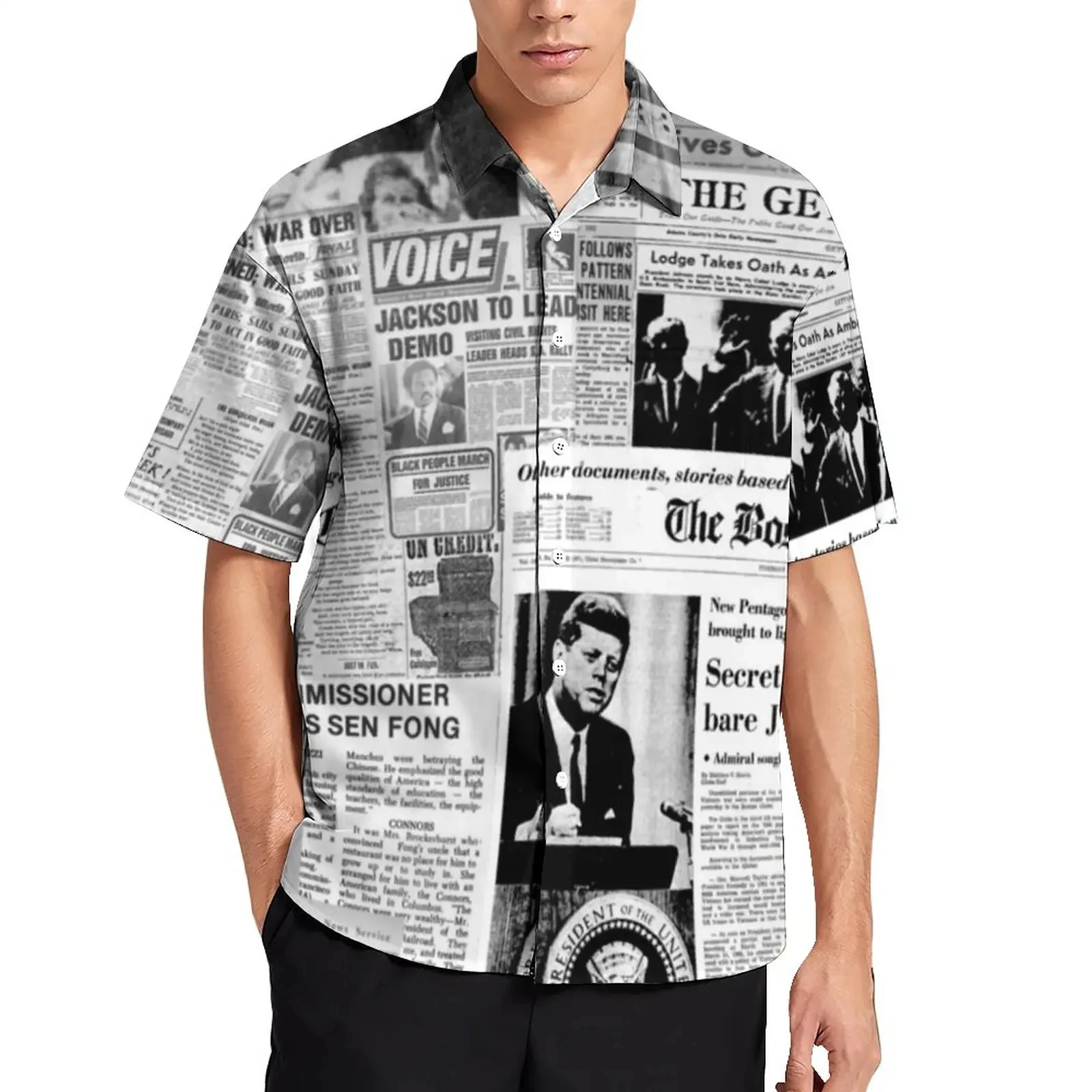 Newspaper Collage 3D Printed Lapel Men Shirt Man/Women Casual Fashion Long Sleeves Shirts Button Tops Oversized Unisex Clothing