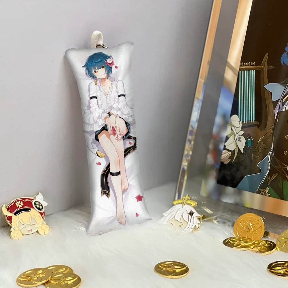

Game Genshin Impact Key Chain Mini Dakimakura Pendant Xing qiu Anime Accessories Key Ring Cute Small Body Pillow Bag Pendants