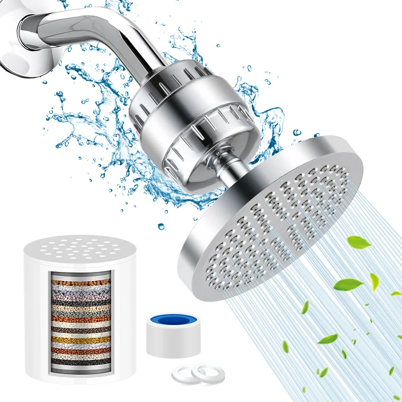 15 Stage Shower Filter Set,6 Inch Overhead Rain Shower Head,Bathroom Water Purifier for Hard Water, Chlorine Removal Shower