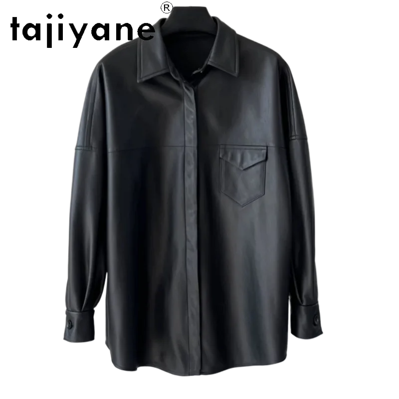 

TAJIYANE Genuine Leather Jacket Woman Sheepskin Leather Coats Mid-length Jackets for Woman Square Collar Jackets Дубленка Black