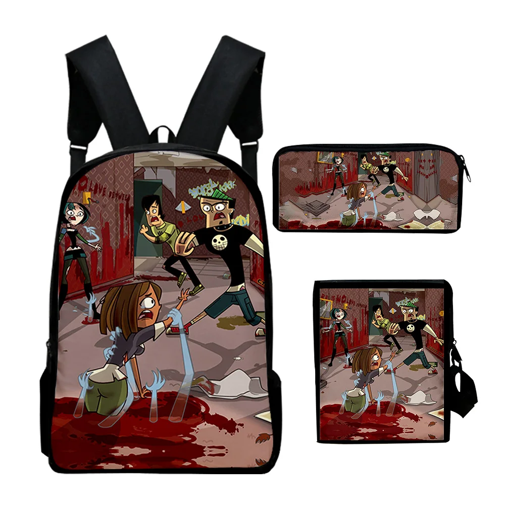 Hip Hop Youthful Total Drama 3D Print 3pcs/Set Student Travel bags Laptop Daypack Backpack Shoulder Bag Pencil Case