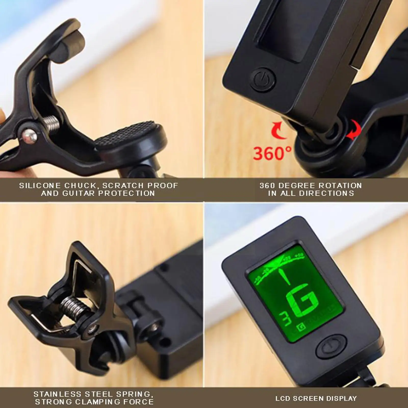 360 Rotatable Degree Guitar Tuner Bass Guitar Ukulele Clip-on Violin Screen Tuning Common Fast Guitarra Accurate Tuner Lcd H5u1