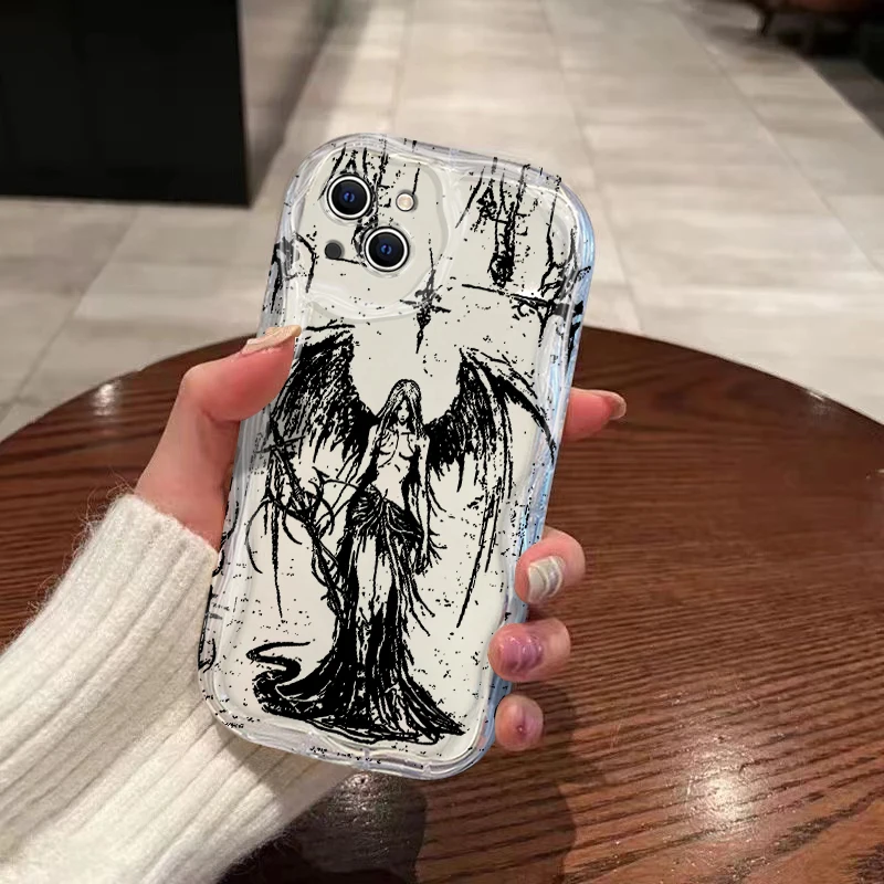 Bloodsacrifice Black Angel Death Demon 3D Wave Case For Samsung A73 A72 A71 A55 A54 A53 A33 A25 A15 A14 A13 A05 A04 A03 4G 5G
