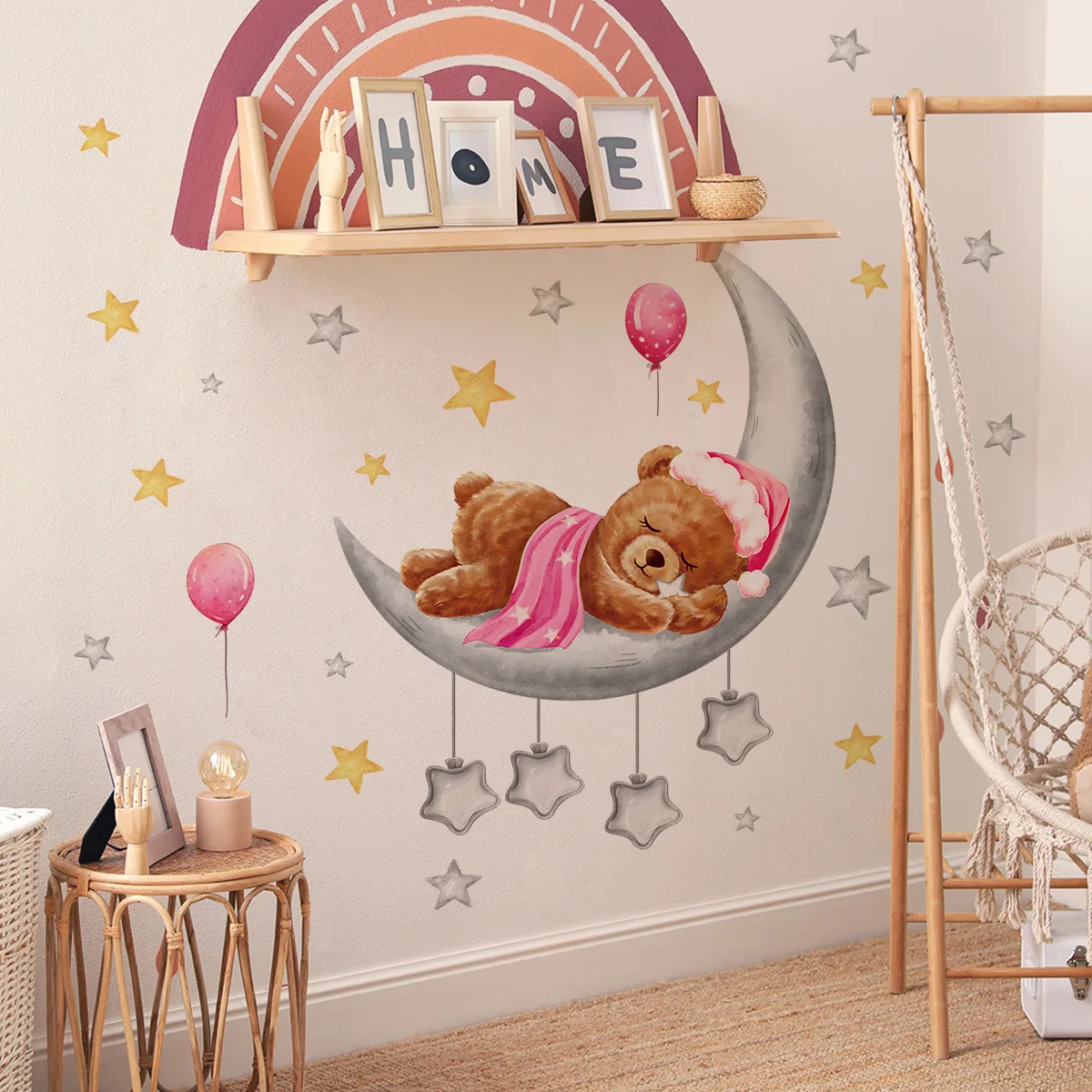 

30*90cm Cartoon Sleep Bear Moon Wall Sticker Bedroom Children's Room Kindergarten Decorative Wall Sticker Wallpapers Home Ms3129