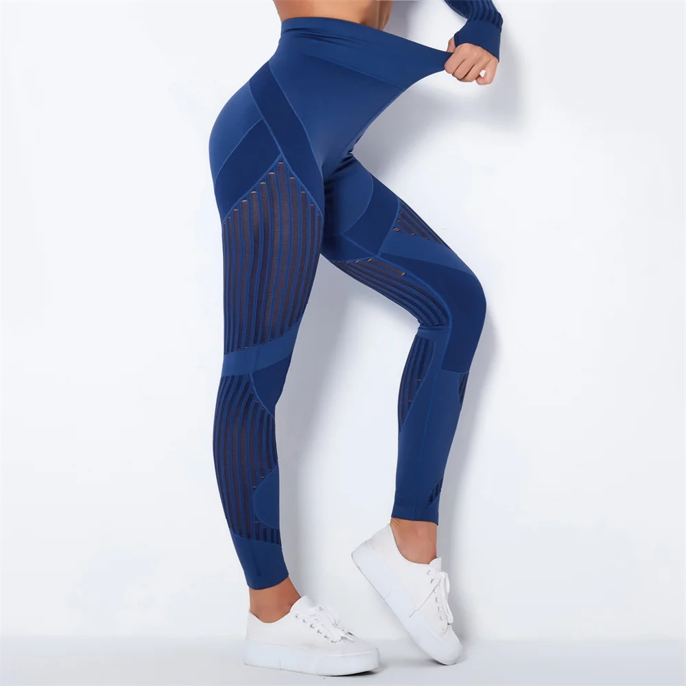 Bubble Butt High Waist Seamless Leggings Push Up Pants Elastic Mesh Hollow out Fittness Sport Leggings Women