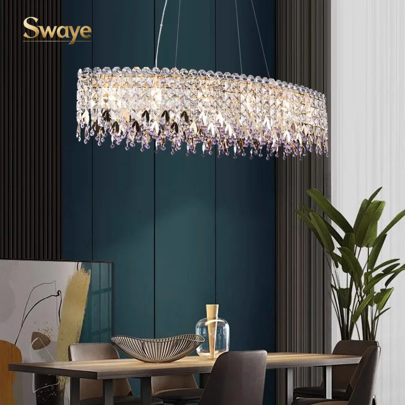

Nordic Luxury K9 LED Chandeliers Creative Purple Crystal Pendant Lights Suitable for Bedroom Dinning Rooms Home Decoration Lamps