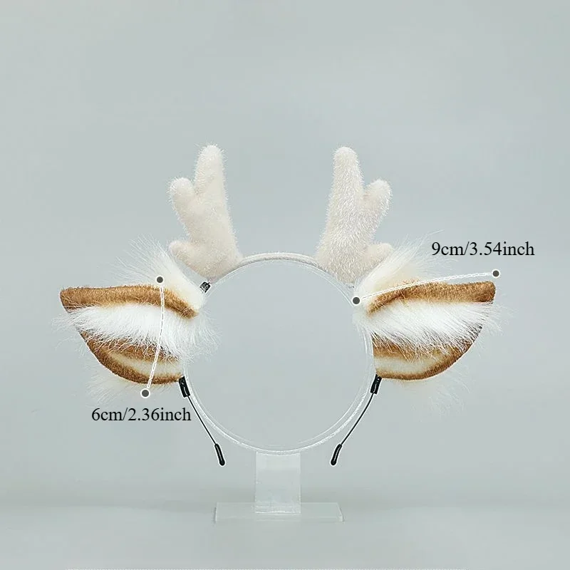 Fluffy Reindeer Antler Horn Hairband Faux Fur Deer Ear Headband Masquerade Christmas Party Cosplay Props Plush Hair Accessories