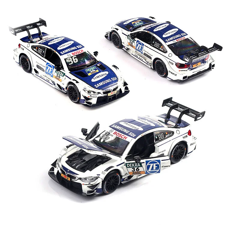 RMZ City 1:32 Alloy Diecast BMW M4 DTM M8 GTE Car Toy Model Sound Light pull Back Sport Vehicle Toys For Boy Gift Collection