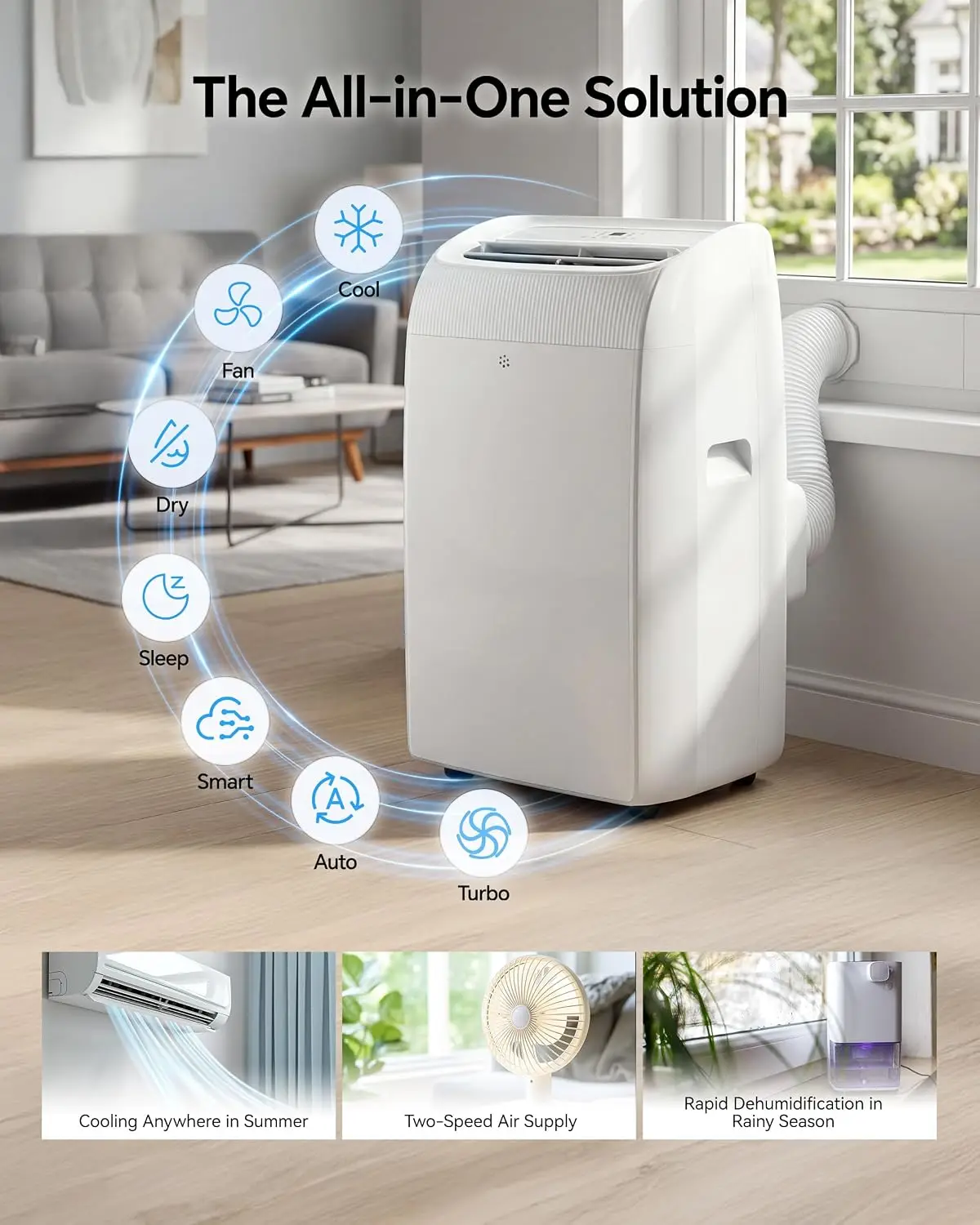 14000 BTU 42dB Quiet Portable AC, Cools 700 Sq.Ft with Multi-Function Cooling, Custom